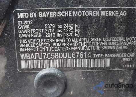 2013 BMW 535I xDrive from USA, damaged, VIN WBAFU7C58DDU67614